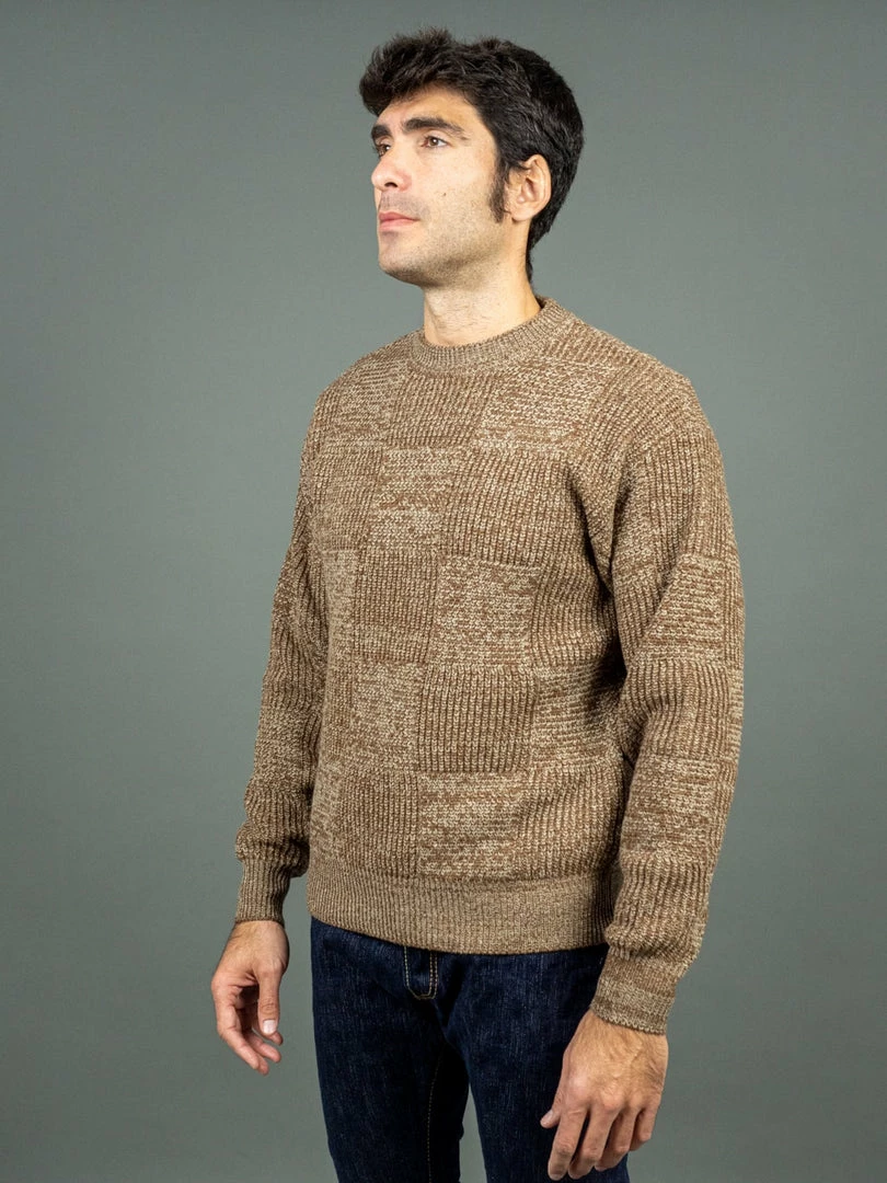 Loop & Weft Merino Super Lamb Switch Panel Crewneck Sweater Mix Brown 5 Loop & Weft Merino Super Lamb Switch Panel Crewneck Sweater Mix Brown
