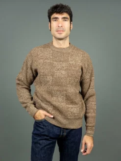 Loop & Weft Merino Super Lamb Switch Panel Crewneck Sweater Mix Brown