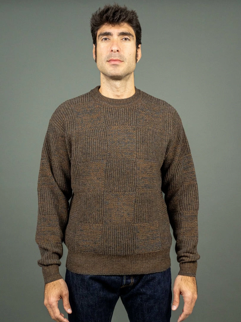 Loop & Weft Merino Super Lamb Switch Panel Crewneck Sweater Deep Clay Brown 3 Loop & Weft Merino Super Lamb Switch Panel Crewneck Sweater Deep Clay Brown