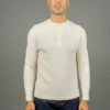 Loop & Weft Fine Aran Honeycomb Henley Neck Thermal Vintage Ivory