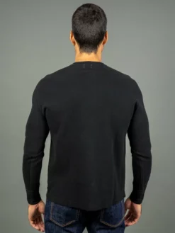 Loop & Weft Fine Aran Honeycomb Henley Neck Thermal Royal Black