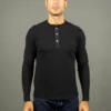 Loop & Weft Fine Aran Honeycomb Henley Neck Thermal Royal Black