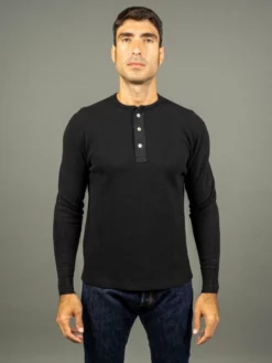 Loop & Weft Fine Aran Honeycomb Henley Neck Thermal Royal Black