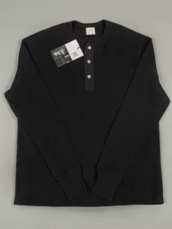 Loop & Weft Fine Aran Honeycomb Henley Neck Thermal Royal Black