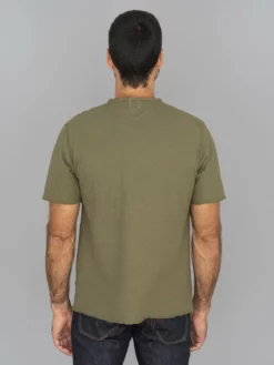 Loop & Weft Dual Layered Knit Raw Edge Pocket Crewneck T-Shirt Army Olive