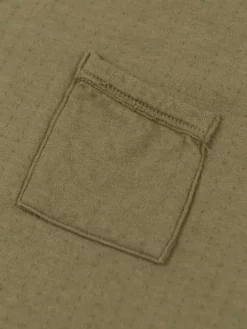 Loop & Weft Dual Layered Knit Raw Edge Pocket Crewneck T-Shirt Army Olive