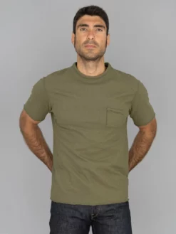 Loop & Weft Dual Layered Knit Raw Edge Pocket Crewneck T-Shirt Army Olive