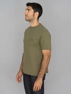 Loop & Weft Dual Layered Knit Raw Edge Pocket Crewneck T-Shirt Army Olive