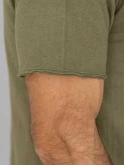 Loop & Weft Dual Layered Knit Raw Edge Pocket Crewneck T-Shirt Army Olive