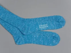 Nishiguchi Kutsushita Hemp Cotton Ribbed Socks Ocean Blue