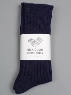 Nishiguchi Kutsushita Wool Ribbed Socks Navy