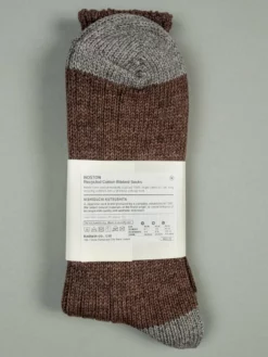Nishiguchi Kutsushita Recycled Cotton Ribbed Socks Brown