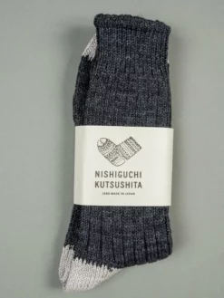 Nishiguchi Kutsushita Recycled Cotton Ribbed Socks Charcoal