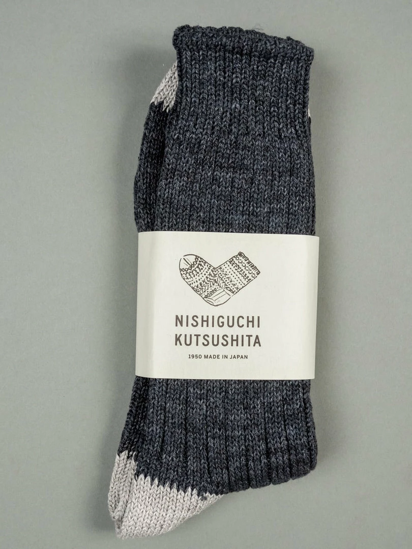Nishiguchi Kutsushita Recycled Cotton Ribbed Socks Charcoal 3 Nishiguchi Kutsushita Recycled Cotton Ribbed Socks Charcoal