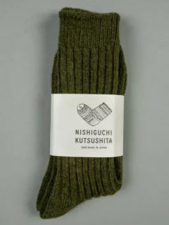 Nishiguchi Kutsushita Wool Ribbed Socks Khaki