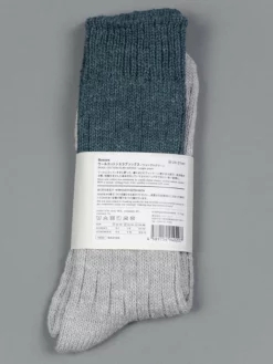 Nishiguchi Kutsushita Wool Cotton Slab Socks Jungle Green