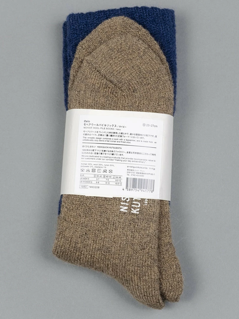 Nishiguchi Kutsushita Mohair Wool Pile Socks Navy 4 Nishiguchi Kutsushita Mohair Wool Pile Socks Navy
