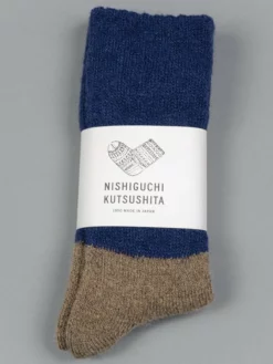 Nishiguchi Kutsushita Mohair Wool Pile Socks Navy