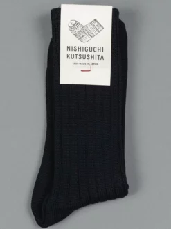 Nishiguchi Kutsushita Egyptian Cotton Ribbed Socks Black