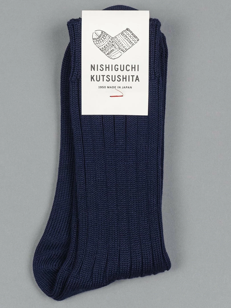 Nishiguchi Kutsushita Egyptian Cotton Ribbed Navy 3 Nishiguchi Kutsushita Egyptian Cotton Ribbed Navy