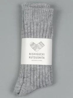 Nishiguchi Kutsushita Wool Ribbed Socks Light Grey
