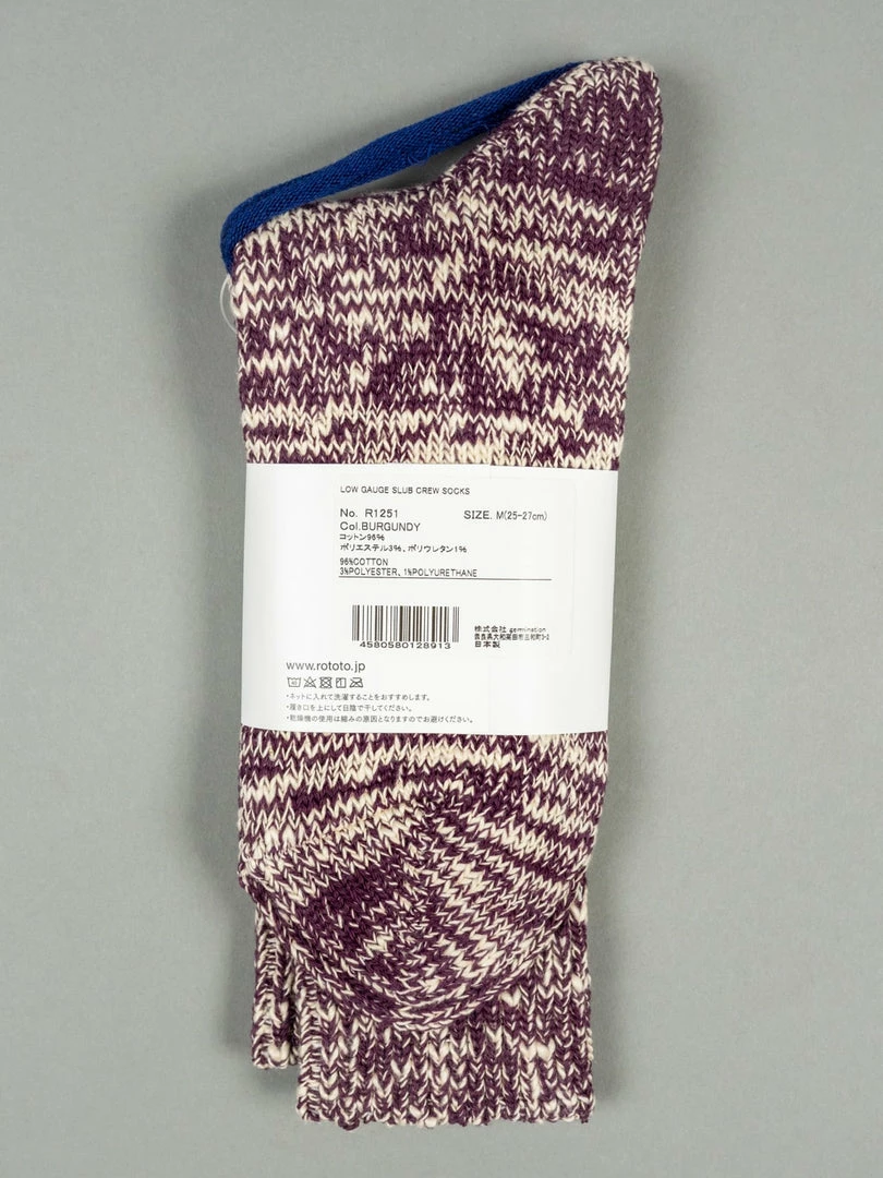 ROTOTO Low Gauge Slub Crew Socks Burgundy 4 ROTOTO Low Gauge Slub Crew Socks Burgundy