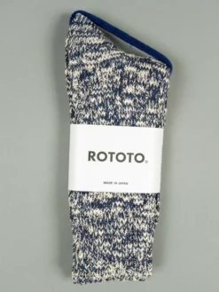 ROTOTO Low Gauge Slub Crew Socks Navy