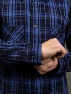 Samurai Jeans SIN21-01-OVS Rope Dyed Indigo Heavy Flannel Shirt Purple