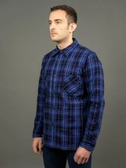 Samurai Jeans SIN21-01-OVS Rope Dyed Indigo Heavy Flannel Shirt Purple