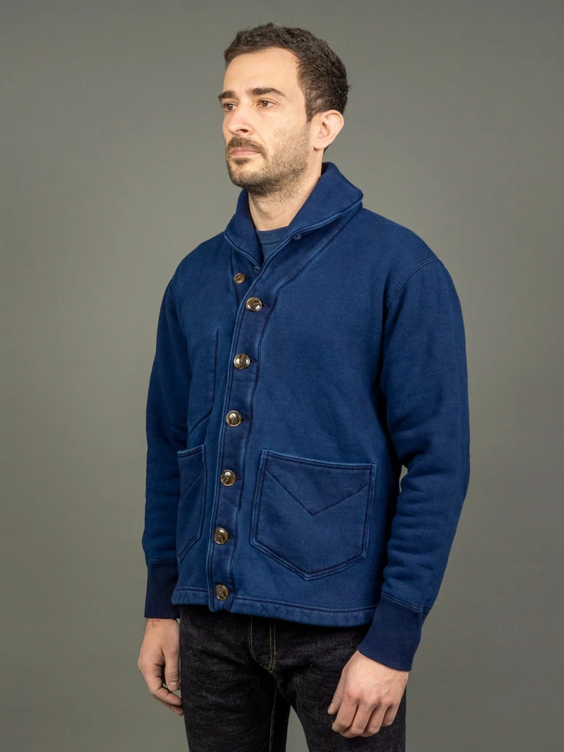 The Strike Gold Indigo Loopwheeled Shawl Collar Cardigan 5 The Strike Gold Indigo Loopwheeled Shawl Collar Cardigan