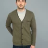 NEW ARRIVALS Loop & Weft Heather Slub Pile Back Hem Ribbed Cardigan Army Olive
