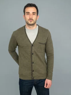 NEW ARRIVALS Loop & Weft Heather Slub Pile Back Hem Ribbed Cardigan Army Olive