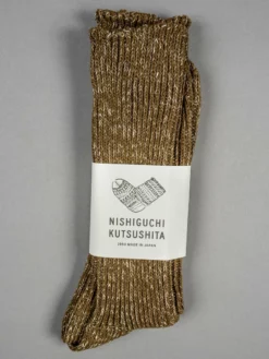 Nishiguchi Kutsushita Hemp Cotton Ribbed Socks Khaki