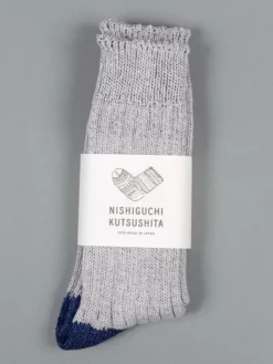 Nishiguchi Kutsushita Recycled Cotton Ribbed Socks Light Grey
