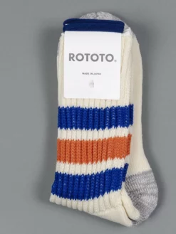 ROTOTO Coarse Ribbed Oldschool Crew Socks Blue/Orange