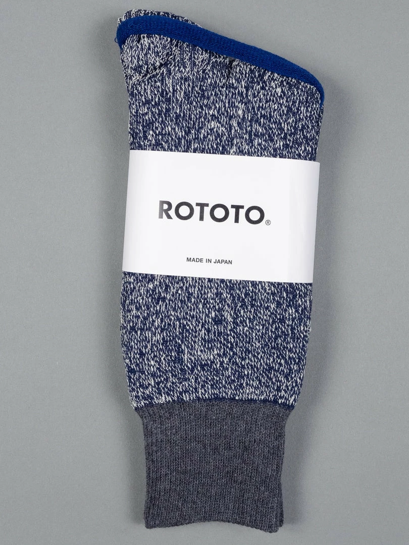 ROTOTO Double Face Crew Socks "Silk & Cotton" Dark Grey/Navy 3 ROTOTO Double Face Crew Socks "Silk & Cotton" Dark Grey/Navy
