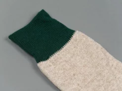 ROTOTO Double Face Crew Socks "Silk & Cotton" Green/Medium Beige 14 ROTOTO Double Face Crew Socks