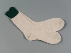 ROTOTO Double Face Crew Socks "Silk & Cotton" Green/Medium Beige 11 ROTOTO Double Face Crew Socks