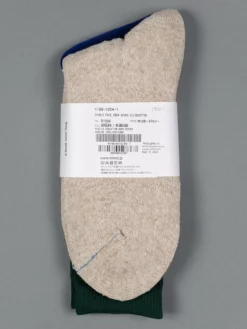 ROTOTO Double Face Crew Socks "Silk & Cotton" Green/Medium Beige