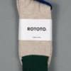 ROTOTO Double Face Crew Socks "Silk & Cotton" Green/Medium Beige 1 ROTOTO Double Face Crew Socks "Silk & Cotton" Green/Medium Beige