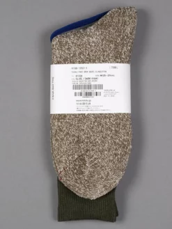 ROTOTO Double Face Crew Socks "Silk & Cotton" Olive/Dark Khaki 10 ROTOTO Double Face Crew Socks