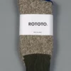 ROTOTO Double Face Crew Socks "Silk & Cotton" Olive/Dark Khaki 1 ROTOTO Double Face Crew Socks "Silk & Cotton" Olive/Dark Khaki