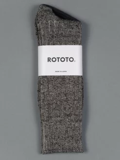 ROTOTO Linen Cotton Ribbed Crew Socks Mix Black