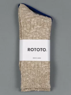 ROTOTO Low Gauge Slub Crew Socks Beige
