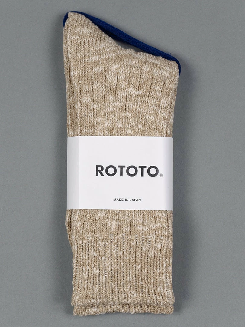ROTOTO Low Gauge Slub Crew Socks Beige 3 ROTOTO Low Gauge Slub Crew Socks Beige