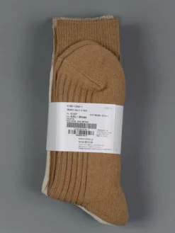 ROTOTO Organic Cotton Daily 3 Pack Ribbed Crew Socks Ecru/Brown