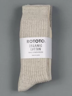 ROTOTO Organic Cotton Daily 3 Pack Ribbed Crew Socks Ecru/Grey