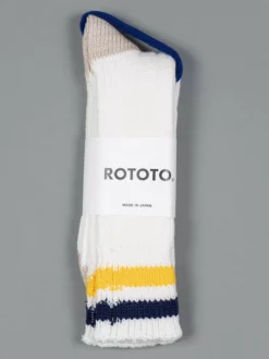 ROTOTO O.S. Ribbed Crew Socks White/Navy/Yellow
