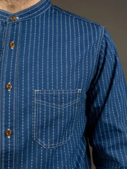 STUDIO D´ARTISAN Studio D'Artisan Indigo Wabash Band Collar Shirt