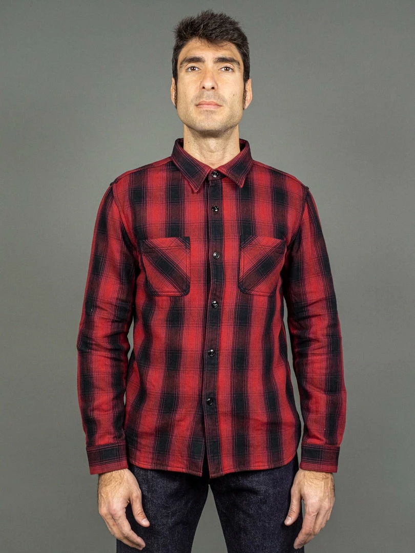 The Flat Head Ombré Flannel Shirt Red 3 The Flat Head Ombré Flannel Shirt Red